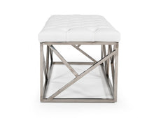 Load image into Gallery viewer, 48" White and Silver Tufted Faux Leather Upholstered Bench
