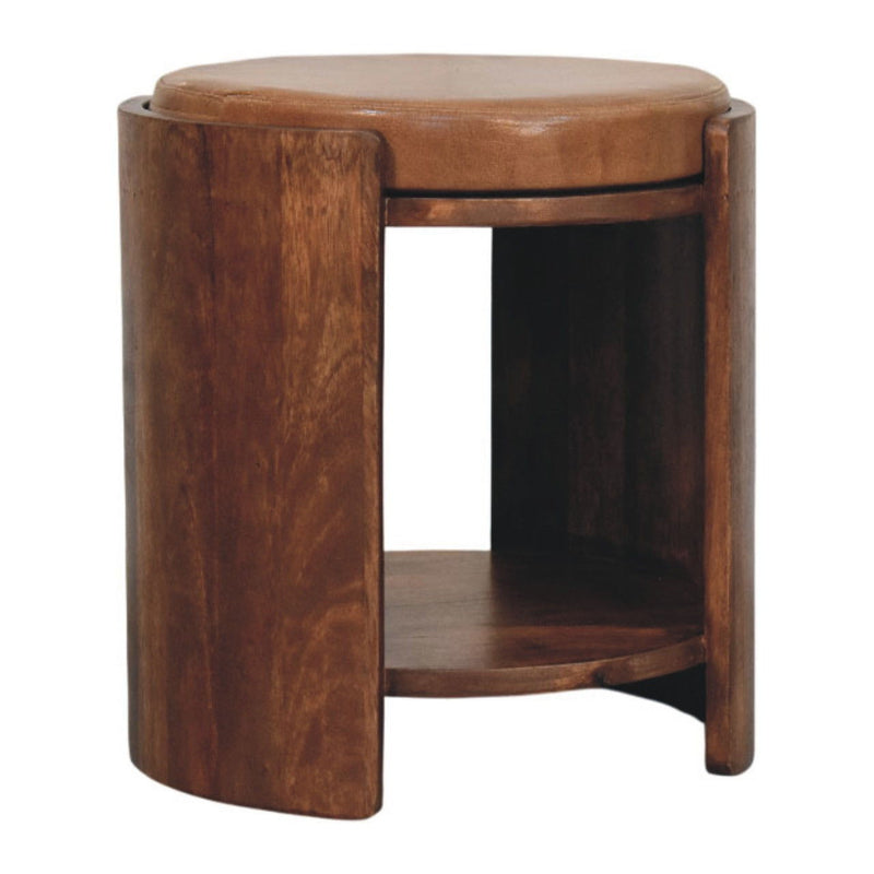 Leather Round Footstool (723461) - Brown
