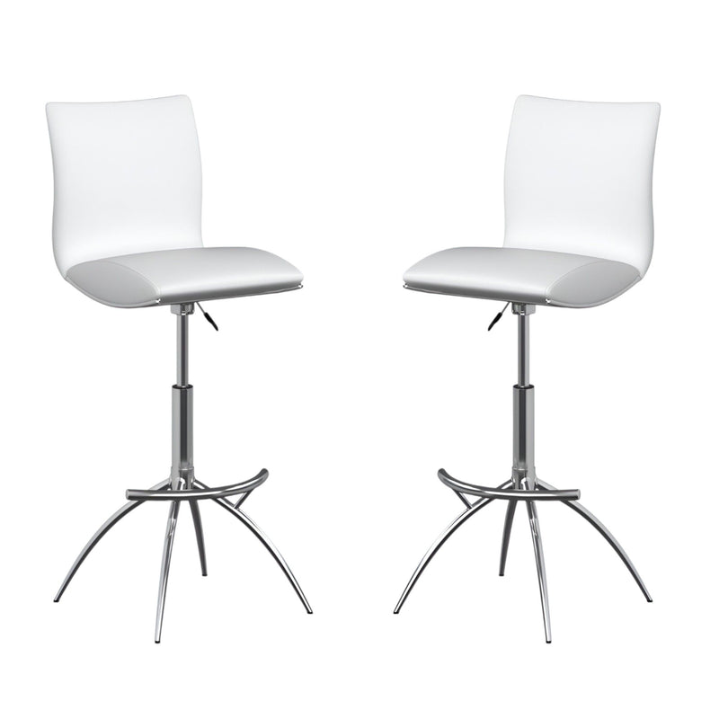 Faux Leather And Metal Low Back Adjustable Height Bar Chairs (Set of 2) - White And Silver