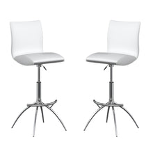 Load image into Gallery viewer, Faux Leather And Metal Low Back Adjustable Height Bar Chairs (Set of 2) - White And Silver
