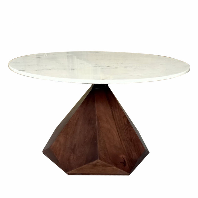 Solid Wood And Marble Geo Coffee Table - Brown And White