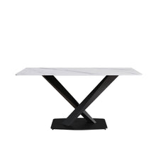 Load image into Gallery viewer, 63" Modern Artificial Stone Straight Edge Metal X-Leg Dining Table, 6 People - White / Black
