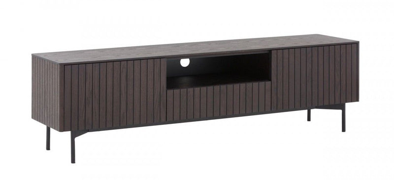 63" Wood And Metal Open And Enclosed Storage TV Stand - Black And Dark Brown
