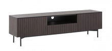 Load image into Gallery viewer, 63" Wood And Metal Open And Enclosed Storage TV Stand - Black And Dark Brown
