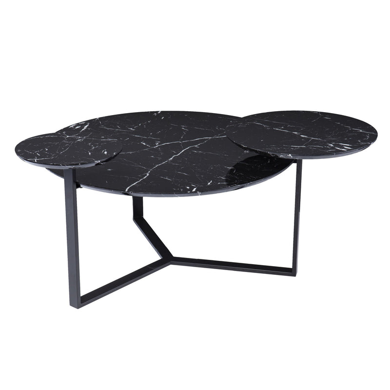 Faux Marble Metal With Iron Round Coffee Table - Black