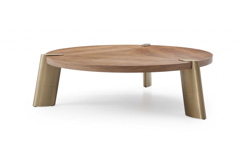 Stainless Steel Round Coffee Table - Brown And Gold