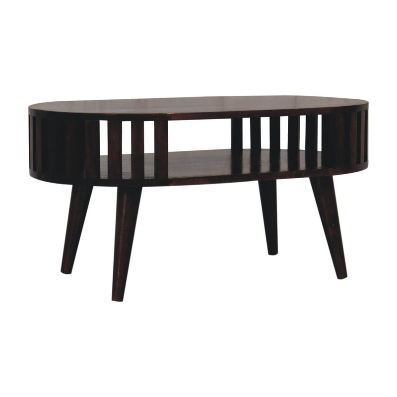 Solid Wood Oval Coffee Table With Shelf - Walnut