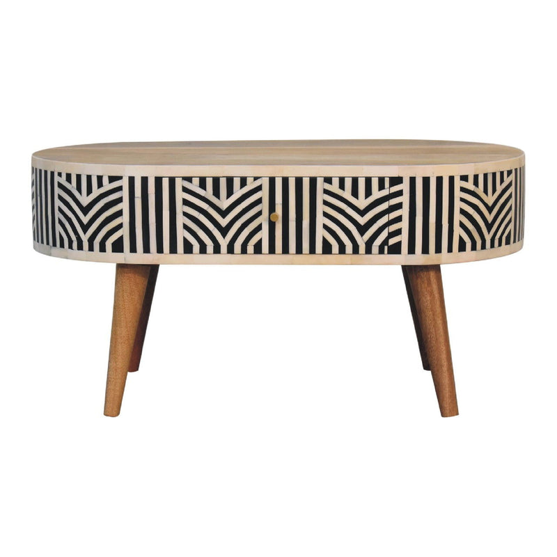 Solid Wood Oval Coffee Table With Two Drawers - Black Bone / Oak
