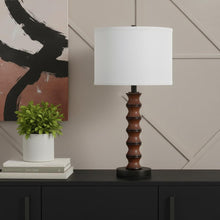 Load image into Gallery viewer, 28" Dark Cherry Polyresin Indents Table Lamp With White Shade
