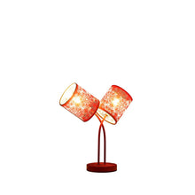 Load image into Gallery viewer, 17" Red Metal Two Light Table Lamp With Red Abstract Drum Shade
