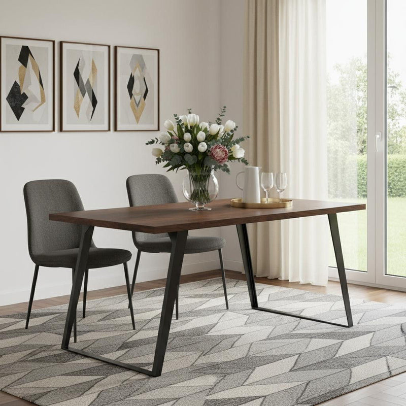 Wood Iron Frame Base Dining Table - Walnut / Gray