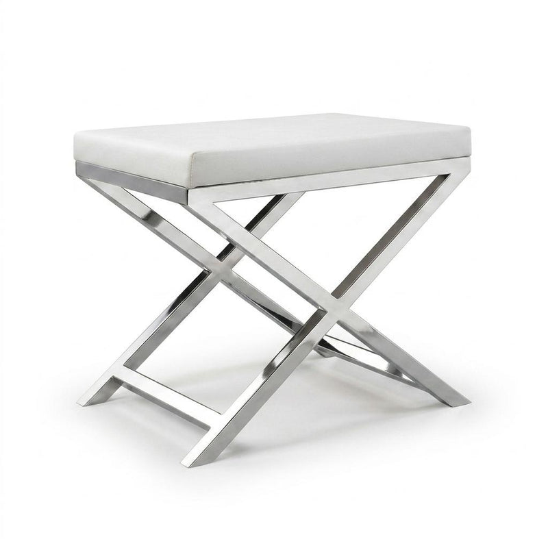 And Silver Faux Leather And Metal Vanity Chair - White
