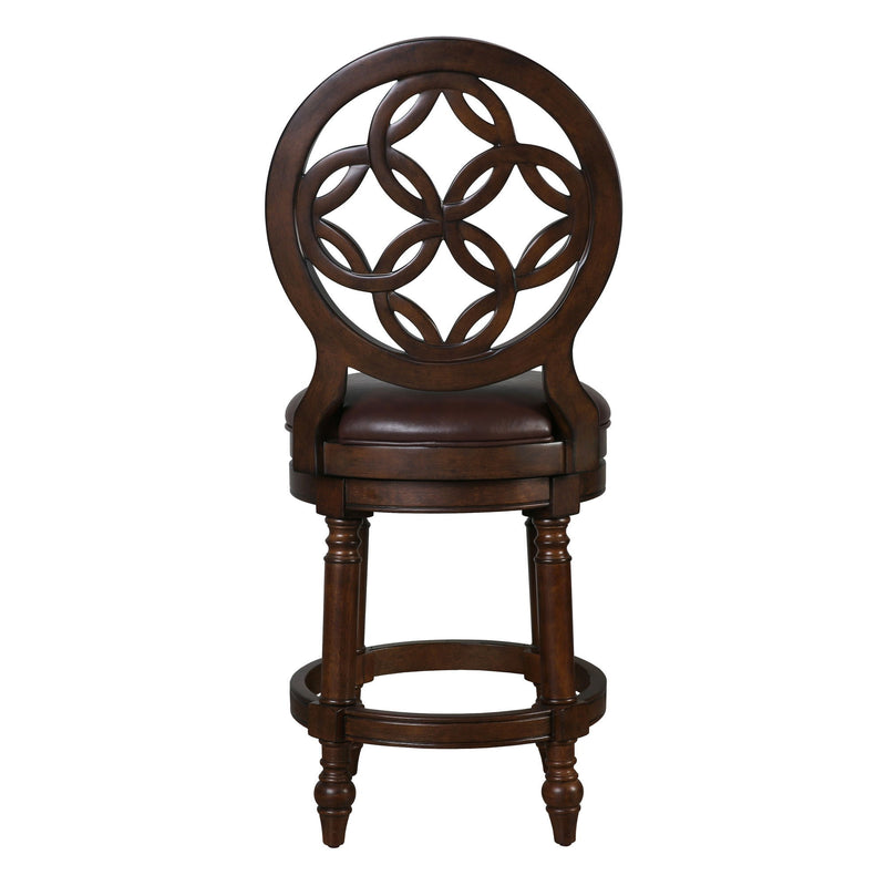 Faux Leather Solid Wood Counter Height Swivel Bar Chair - Dark Brown / Walnut