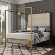 Load image into Gallery viewer, Modern Canopy Bed With Tall Upholstered Headboard
