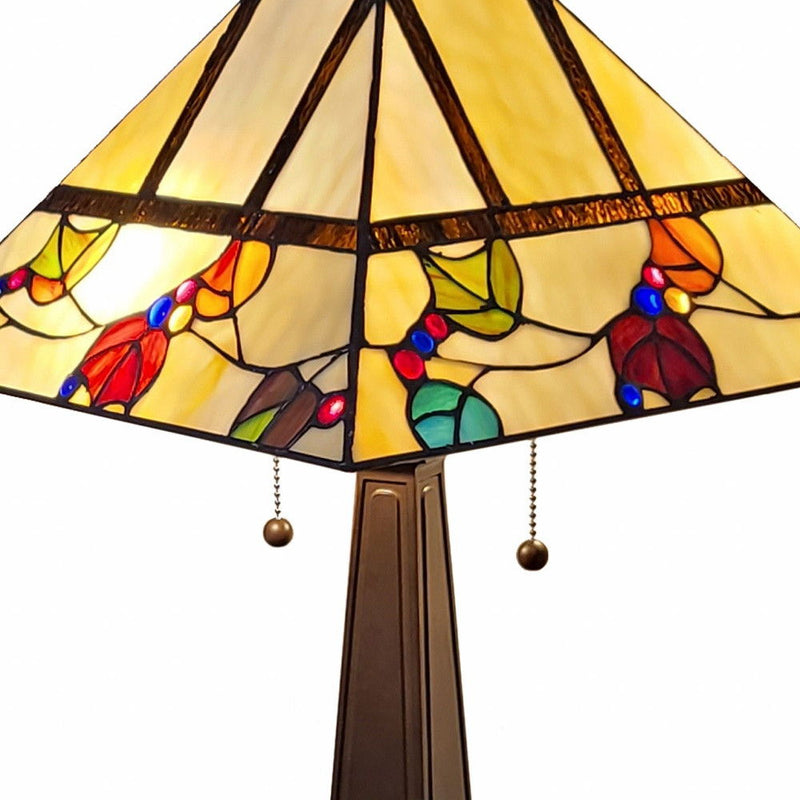 22" Metal Two Light Candlestick Table Lamp With White Shade - Dark Brown