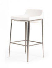 Load image into Gallery viewer, Faux Leather And Stainless Steel Low Back Bar Height Bar Chair - White And Silver
