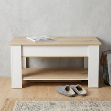 Load image into Gallery viewer, 40" Natural and White Wood Storage Bench With Flip Top Shoe Storage And Shelves
