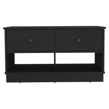 Load image into Gallery viewer, 36" Black Wood Storage Bench With Drawers And Shelves
