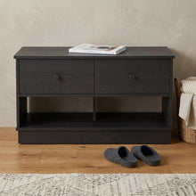 Load image into Gallery viewer, 36" Black Wood Storage Bench With Drawers And Shelves
