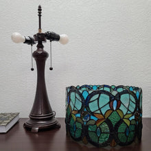 Load image into Gallery viewer, 22" Dark Brown Metal Two Light Candlestick Table Lamp With Green Shade
