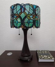 Load image into Gallery viewer, 22" Dark Brown Metal Two Light Candlestick Table Lamp With Green Shade
