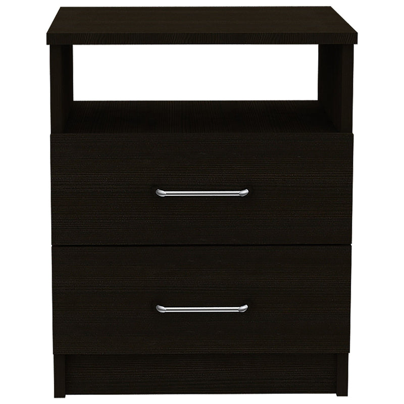 Open Compartment Two Drawer Nightstand - Brown