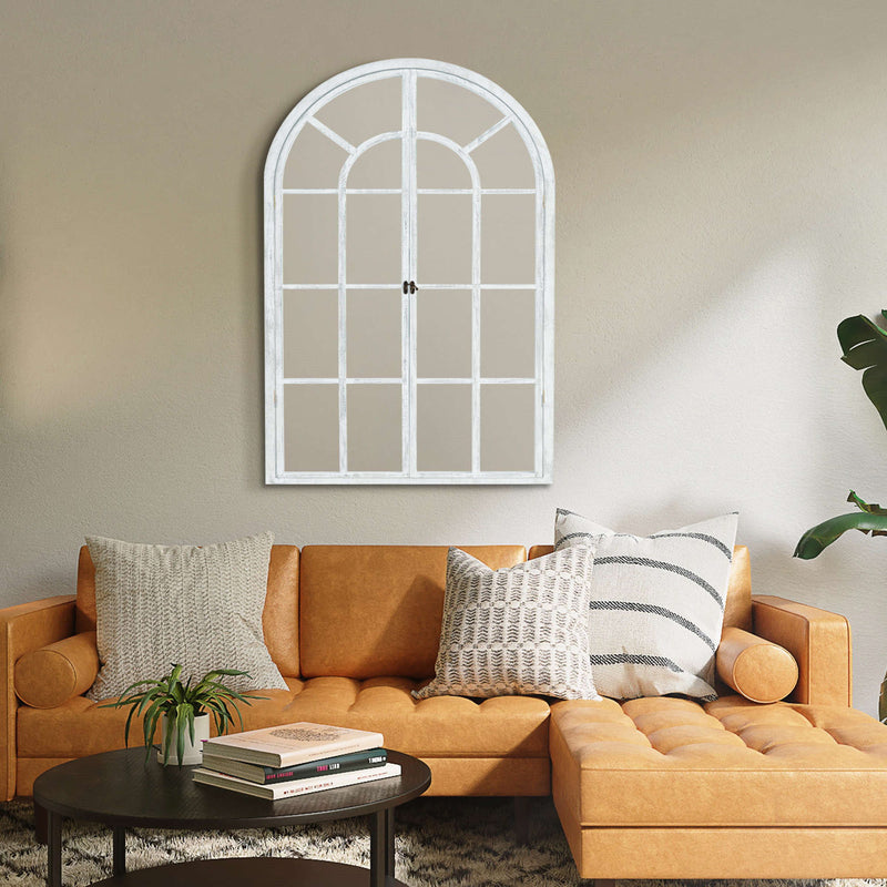 36" Solid Arch Framed Accent Mirror - White
