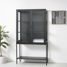 Load image into Gallery viewer, 36" Solid Wood And Metal Display Cabinet With Two Doors - Black
