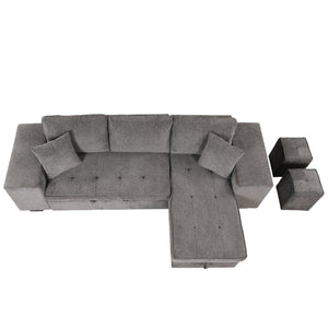 104" Modern L-Shape 3 Seat Reversible Sectional Couch, Pull Out Sleeper Sofa with Storage Chaise and 2 Stools for Living Room Furniture Set,Knox Charcoal (old sku:SG000431AAA)