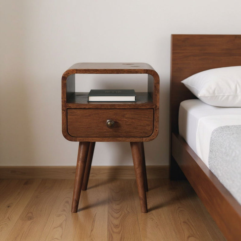 22" Modern Solid Wood Square One Drawer Nightstand - Brown