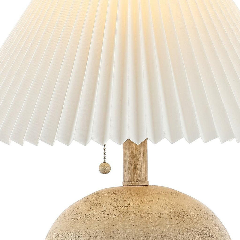 Ribbed Round Table Lamp With Empire Shade - Beige