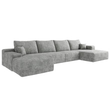 Load image into Gallery viewer, 2 Piece Living Room Set Corduroy Modular Compression Foam Sofa With Ottoman Toss Pillows - Gray
