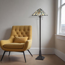 Load image into Gallery viewer, Two Light Traditional Shaped Floor Lamp With Gray And Ivory Abstract Tiffany Glass Empire Shade - Bronze
