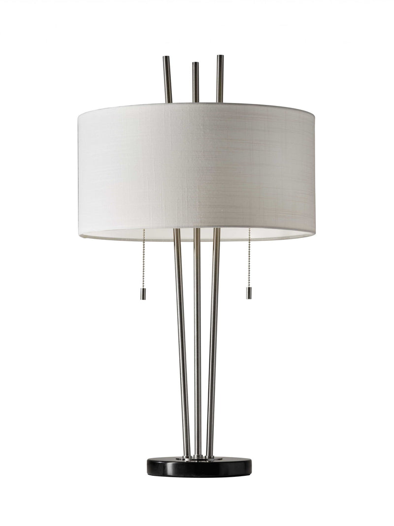 Stylish Triple Pole Metal Table Lamp - Brushed Steel