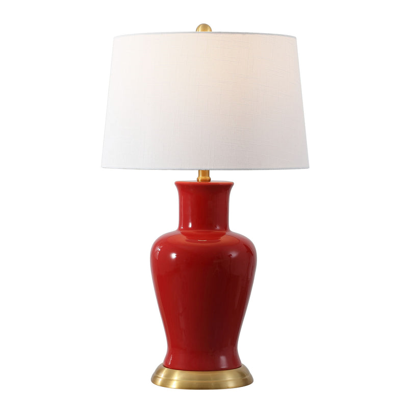 Urn Table Lamp With Drum Shade - Red / Gold