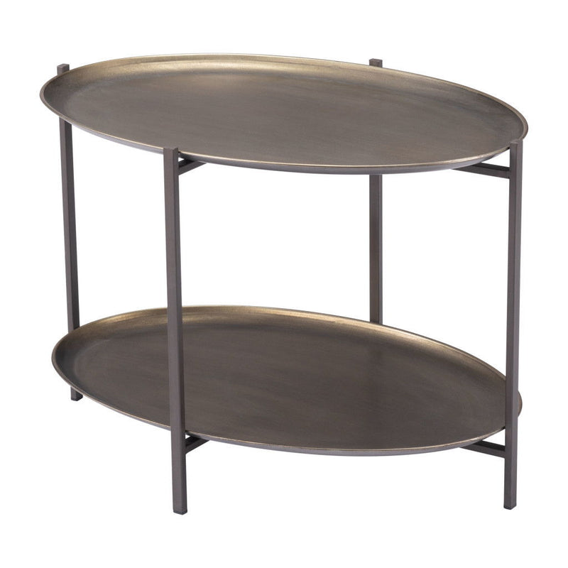 26" Antiqued Steel Oval Two Tier Coffee Table - Bronze