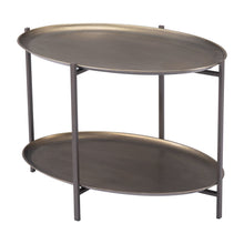 Load image into Gallery viewer, 26" Antiqued Steel Oval Two Tier Coffee Table - Bronze
