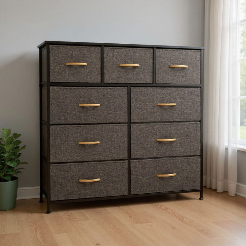 Steel And Fabric Nine Drawer Triple Dresser - Brown