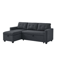 Load image into Gallery viewer, Upholstered Pull Out Sectional Sofa with Storage Chaise, Convertible Corner Couch, Dark Grey
