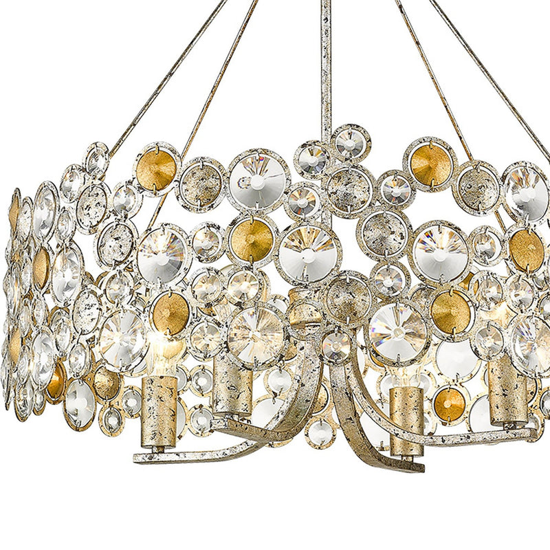 Shaded Four Light Metal And Crystals Dimmable Chandelier With Shades - Silver
