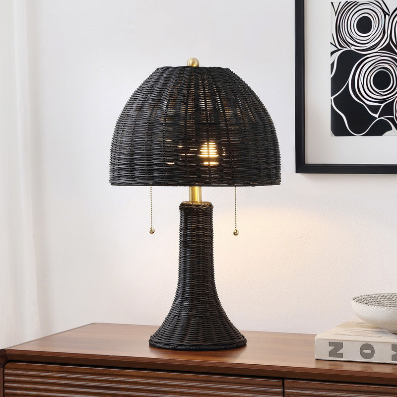Round Bedside Lamp With Dome Shade - Black