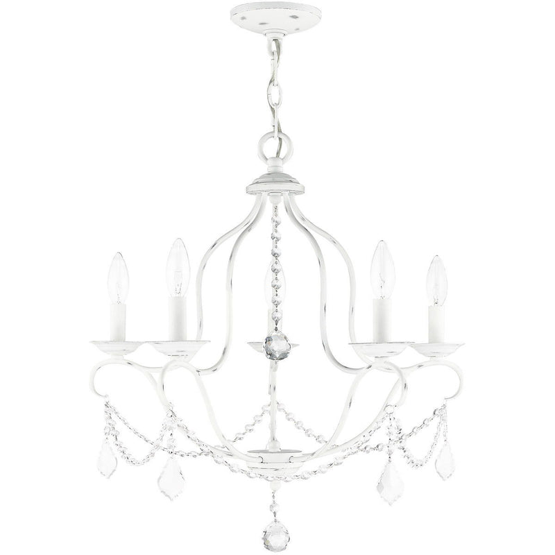 24" Five Light Dimmable Chandelier With Shades - Antiqued White