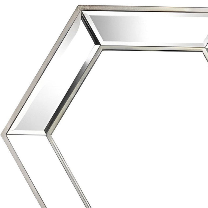 18" Hexagon Glass Framed Accent Mirror - Silver