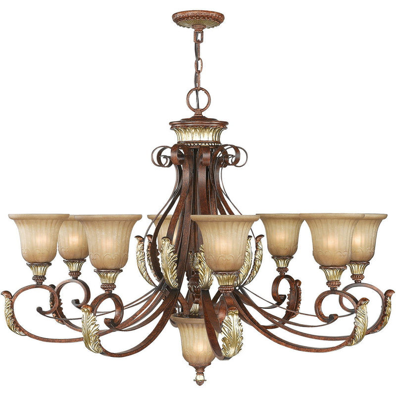 Nine Light Metal Dimmable Chandelier With Shades - Bronze