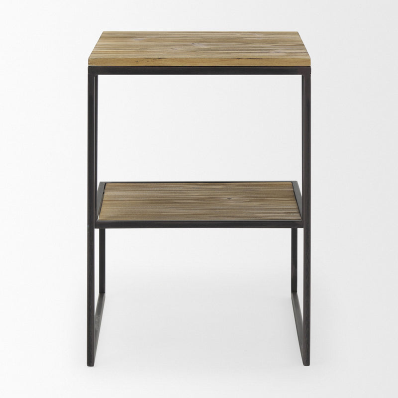 Sled End Table With Shelf - Brown / Light Brown