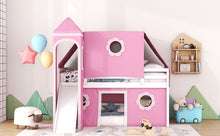 Load image into Gallery viewer, Twin Size Bunk Bed with Slide Pink Tent and Tower - Pink
