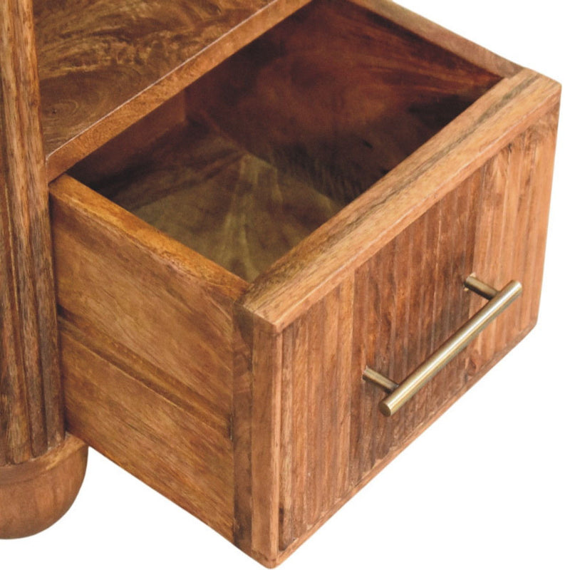 Solid Wood And Marble One Drawer Nightstand - Brown