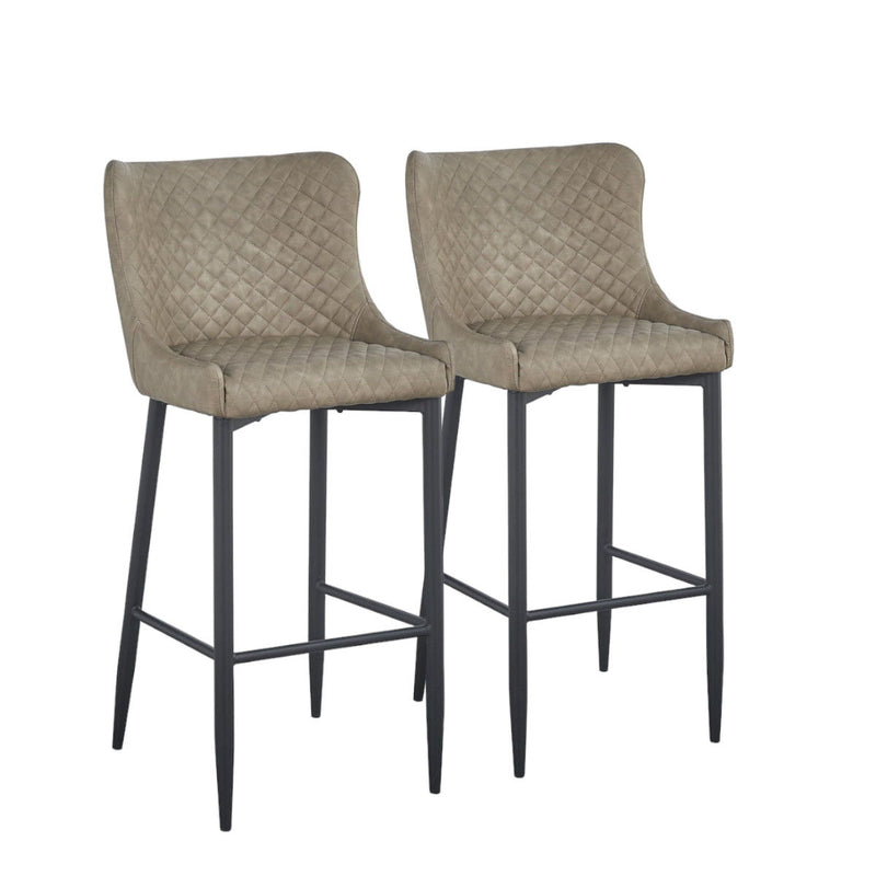 26" Faux Leather And Metal Low Back Counter Height Bar Chairs (Set of 2) - Gray / Black