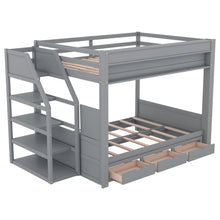 Load image into Gallery viewer, Wood Full Size Convertible Bunk Bed With Storage Staircase, Bedside Table, And 3 Drawers - Gray
