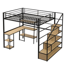 Load image into Gallery viewer, Full Size Loft Bed With Staircase, Built In Desk And Shelves And Sleeping Surface - Black
